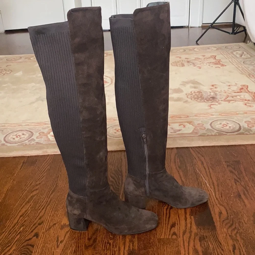 Kenneth Cole Elouise Brown Suede & Rib Knit Over The Knee High Boots